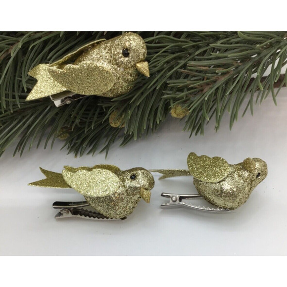 16 Songbird Ornaments Mini Tree Clip On Christmas Gold Glitter (2 Pack of 8) - Picture 5 of 7